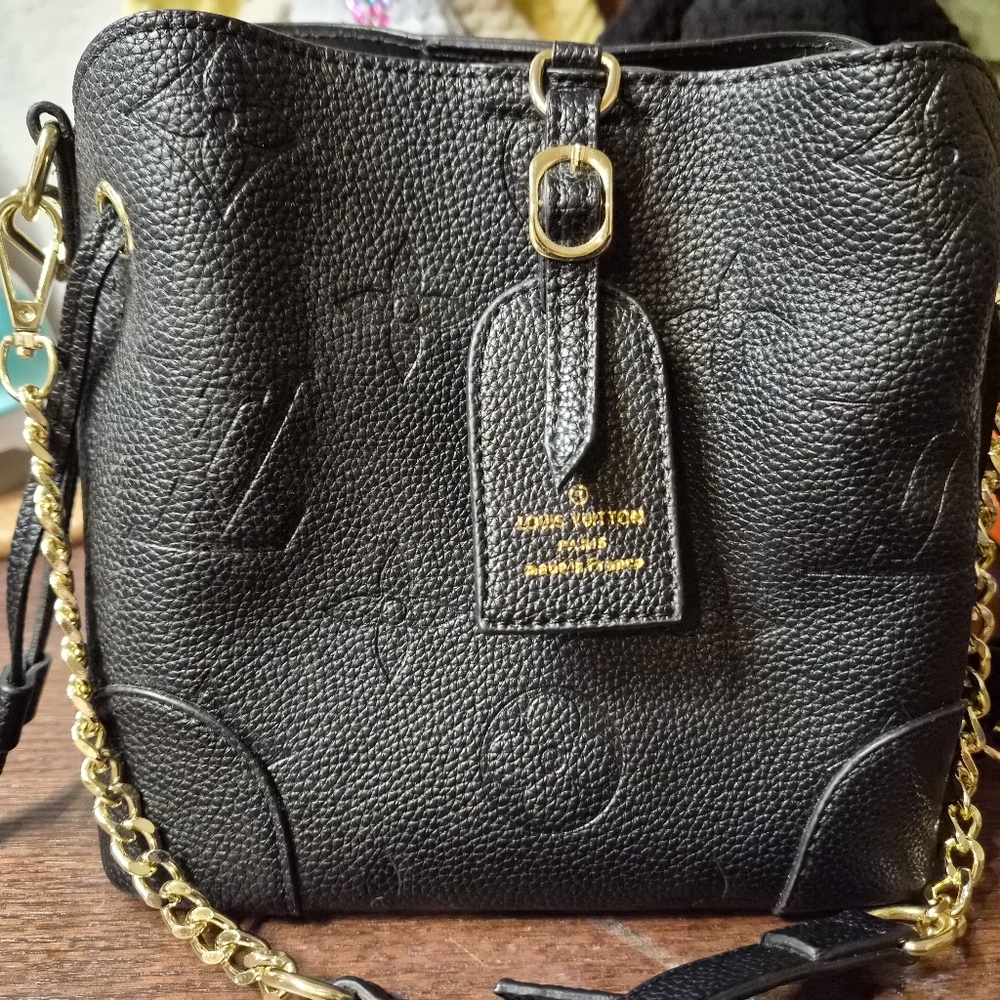 Designer Inspired Vegan Leather Monogram Bucket Bag - Picture 7 of 8